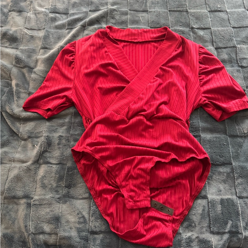 SHEIN Cherry Red Textured Bodysuit